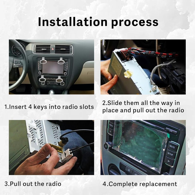 RBOKO 4Pcs Radio Removal Tool kit, Easy Grip Handles and Stiff Blades Compatible with VW Volkswagen, Mercedes Benz, Stereo Single and Double DIN Replacement Key for 1C0-051-530, T87P-19061-A (Silver) - Image 4